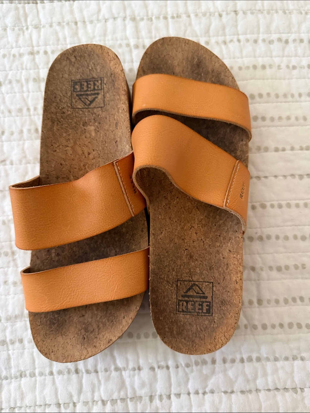 REEF Women's Tan Leather Slide Sandals - Comfortable Platform - Picture 5 of 5